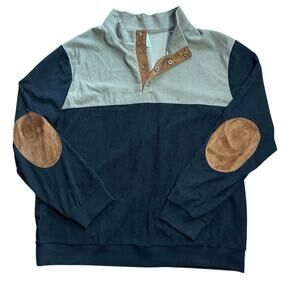 Men’s XL colorblock corduroy henley pullover sweatshirt faux suede elbow patches